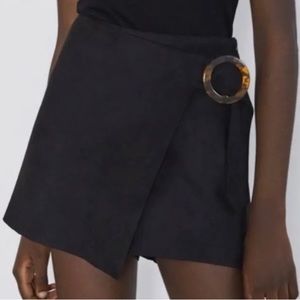 ZARA Black Faux Suede Skort SIZE M